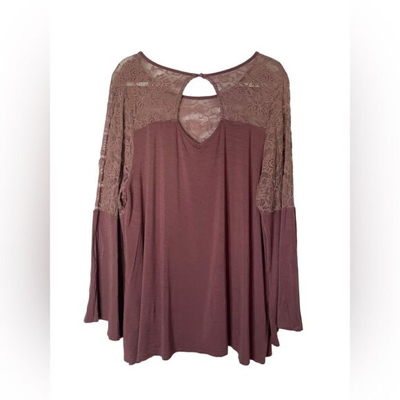 Torrid Mauve Colored Lace Flowy Long Sleeved Tunic Top size 4 Super Soft Knits - Picture 3 of 9